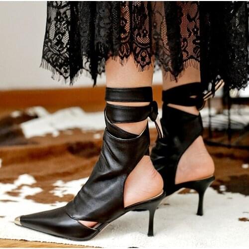 IPPEUM Women Fashion Design Pointed Toe Shoes Women Ankle Boots Sexy Gladiator Summer Boots Thin Heels Ladies Party Boots