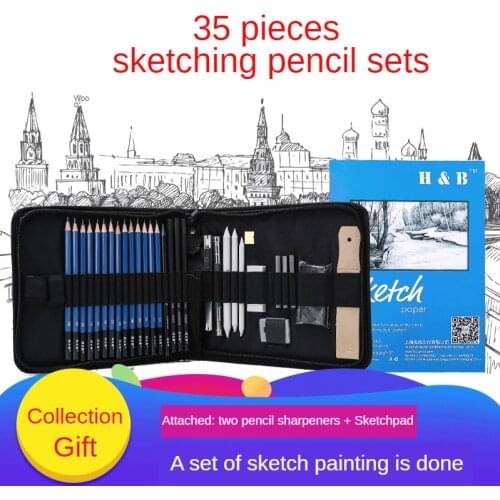 35Pieces Professional Sketch kit Drawing Pencil Set Black Wood Charcoal Pencils Painting Pencils Kids Stationery School Supplies