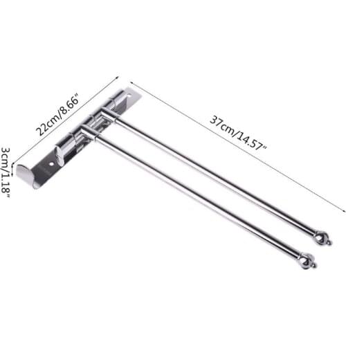 Wall Mounted 2 Swivel Rotating Bar Rod Towel Rack Hanger Storage Holder Bathroom Hotel Accessory 304 Stainless Steel