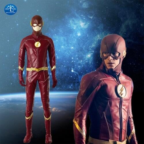 New The Flash Season 4 Barry Allen Flash Cosplay Costume Carnival Halloween Costumes For Adult Men Flash Costume Red Leather Set
