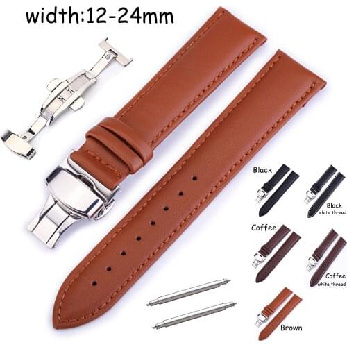 Genuine Leather Watch Strap 12 14 16mm 18mm 19mm 20mm 21mm 22mm 24mm Watch Band Butterfly Buckle Replacement Watchband Bracelet