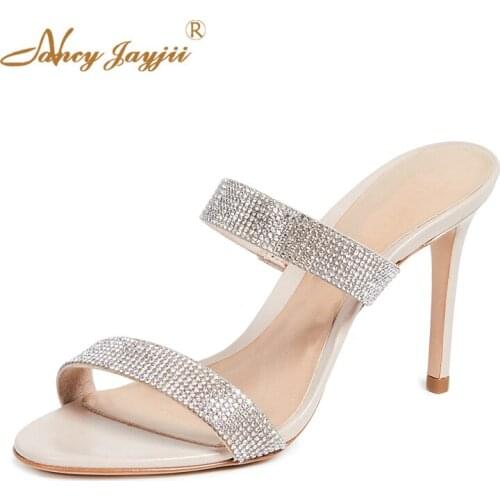 Apricot Stiletto High Heel Crystal Luxury Sandals Slides Summer 2019 Beach Ladies Shoes For Women Large Size 12 13 Casual Trend