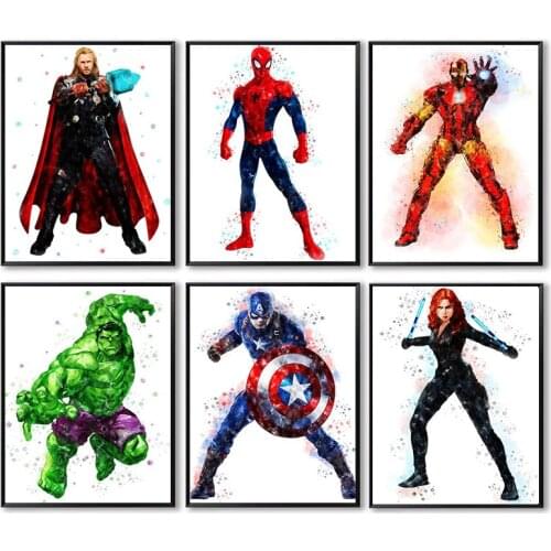 Marvel Superhero Captain America Watercolor Canvas Painting Posters and Prints Wall Art Picture Living Room Bedroom Decoration