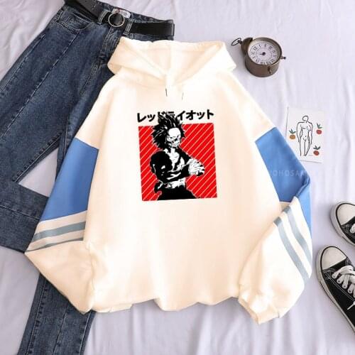 My Hero Academia Anime Kirishima Eijiro Hoodie Boku No Hero Academia Sweatshirts Unisex Winter Fashion Street Patchwork Hoodies