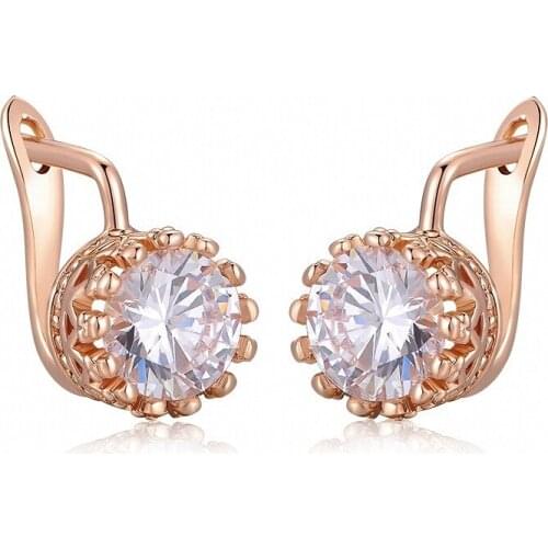 TRACYSWING Brand Sparkling Crown Wedding Stud Earrings For Women Rose Gold Color Womens Earring Zirconia Jewelry TWE610
