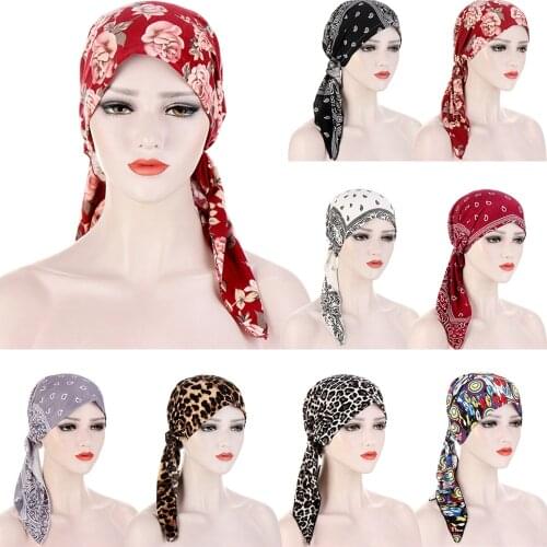 New Fashion Printed Floral Ladies Inner Hijab Turban Hat Ready to Wear Islamic Ladies Wrapped Under Hijab Muslim Women Headscarf