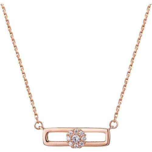 ZEMIOR 925 Sterling Silver Geometry Rectangle Flower Pendant Necklace For Women Clear Cubic Zircon Necklaces Silver 925 Jewelry