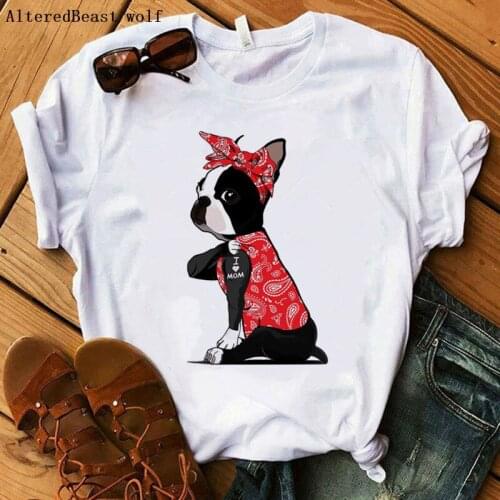 Boston Terrier i love mom T-shirt Women 2021Harajuku bandanas Print Mom Bandana T Shirt Female Hip Hop Mama Funny Tshirt Clothes