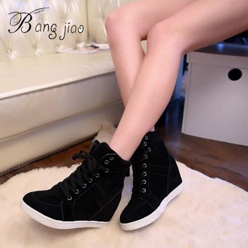 New 2019 Spring Women Winter Ankle Boots Wedge Platform Sneakers Woman Boots 8CM Height Increased High Top Botas Feminina
