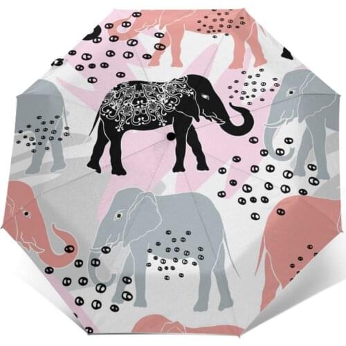 Automatic Umbrella Rain Women Three-folding Umbrella Elephants Strokes And Spots Windproof Umbrella Female Waterproof parasol