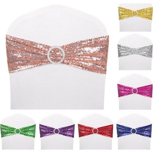 10PCS Non-tie elastic chair back flower sequined chair back bow hotel wedding wedding supplies chair cover decoration strap