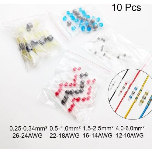10Pcs Waterproof Solder Seal Heat Shrink Connectors Terminals Insulated Electrical Wire Conector Car Accessories Soldering Kit