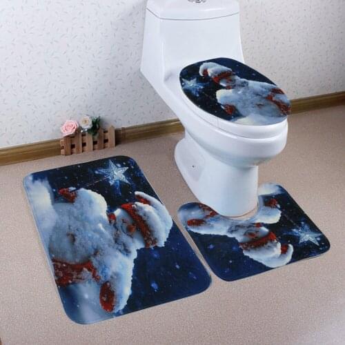 3pcs/set Christmas Bathroom Non-slip Pedestal Rug Lid Toilet Cover Bath Mat Set Water Absorption Christmas Toilet Seat Cover pad