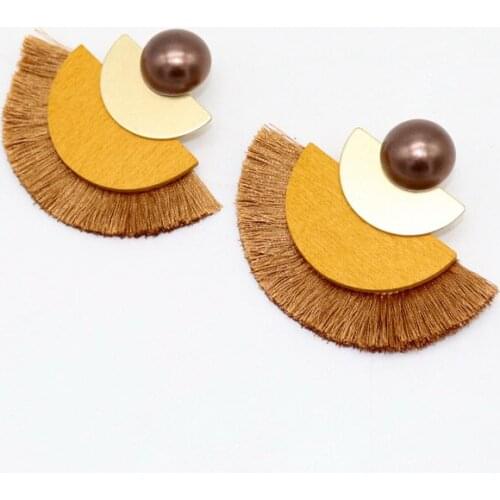3 Styles Semicircle Colorful Wood Earrings Thread Tassels Earrings Brincos Pendientes Jewelry for Women