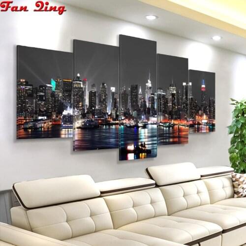 5pcs DIY NEW YORK Night Diamond Painting,5D Full Square Round Diamond Embroidery City Night View Cross Stitch,,home decor