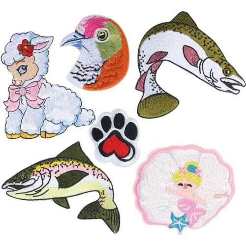 6pcs/lot Embroidery Patch Shark Claw Sheep Bird Shell Girl Clothing Decoration Sewing Accessory Diy Iron Heat Transfer Applique