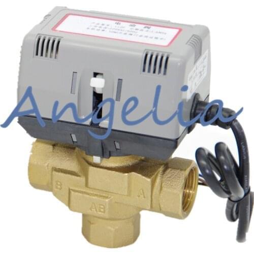 AC220V 1/2" BSP DN15 Brass 3 Way Motorized Valve Electrical Actuator Valve For HVAC water system 3 Lines 2 Control