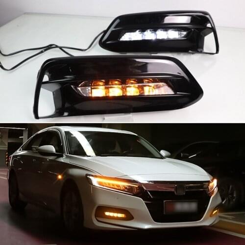 Car LED Daytime Running Lights For Honda Accord 2018 2019 2020 Dynamic Yellow Turn Signal Auto DRL Daylights Lamps