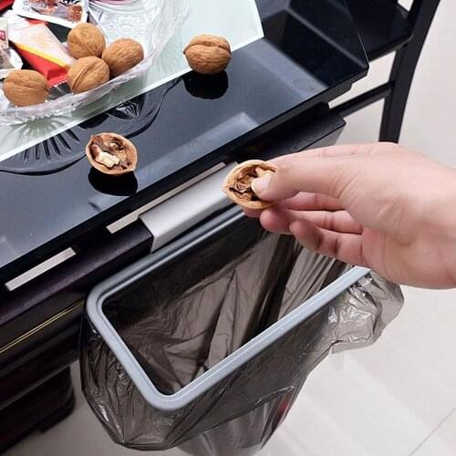Free Shipping Plastic Cupboard Door Back Trash Bag Holder Hanging Rubbish Cabinet Hanging Trash Rack Storage Hanger Kitchen Tool