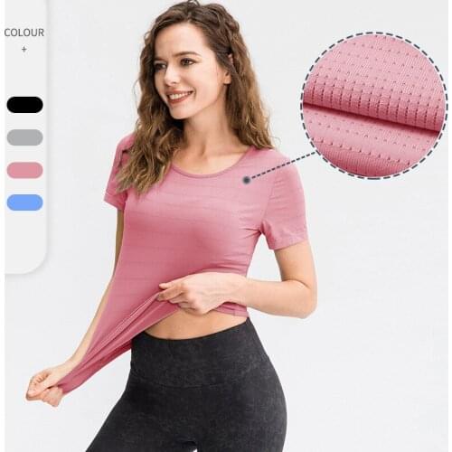Seamless Short Sleeve Crop Top Yoga Top Sportswear Gym Workout Short Sleeve Shirts Padded Push Up Sports Bra Workout Black Tops