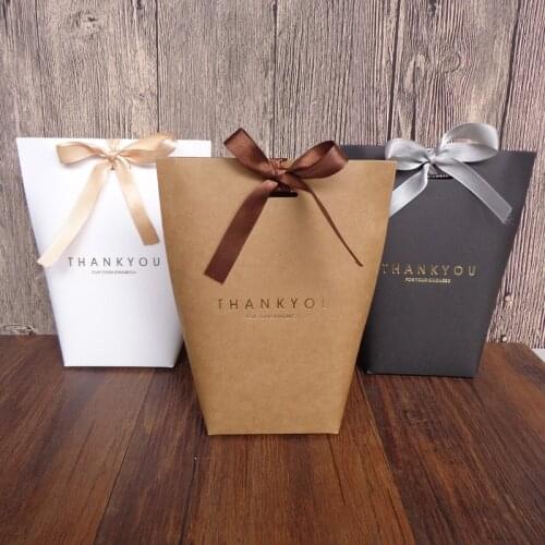 10PCS "Thank You" Paper Bag Creative Gift Bag Gift Packaging Candy Kraft Paper Bag Wedding Gift Box Cookie Gift Bags Wrapping Su