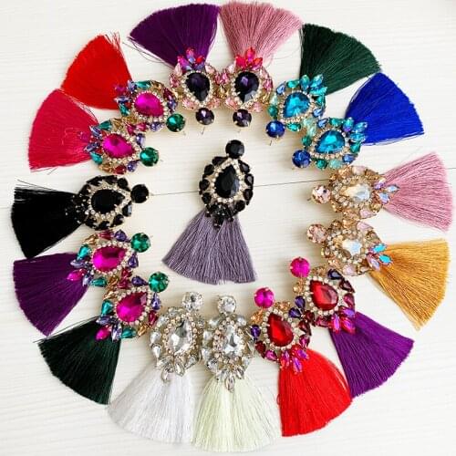 Flower Big Crystal Earrings for Jewelry classic Luxurious color Bling Crystal long Tassel drop Earrings For Women Wedding 2019