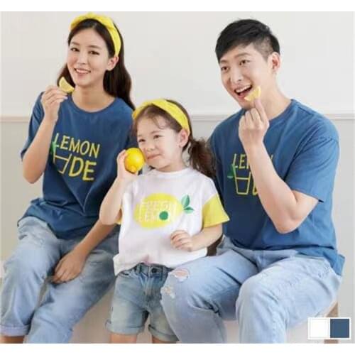 Father Mother Kids T-shirts Summer Family Matching Outfits Casual Lemon Print T Shirts For Mom Dad Son And Daughter Family Look