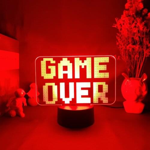 Gaming Room Computer Desktop Setup Lighting Decor 3D Illusion GAME OVER Sign Night Lamp Playstation Nintendo Player Cool Gift