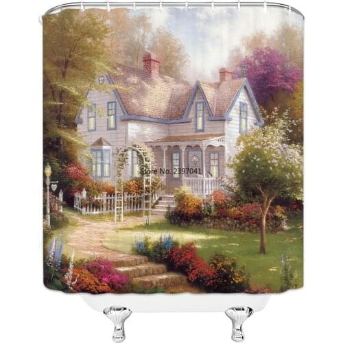 Oil Painting Scenery Shower Curtains Decoration With Hooks European Bathroom Curtain Waterproof Polyester Fabric Shower Curtain