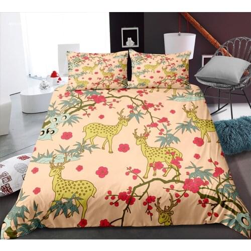 Sika Deer Dinosaur Giraffe Character Pattern Bedding Set Cartoon Duvet Cover Indian Style Quilt Cover Set Microfiber Bedclothes
