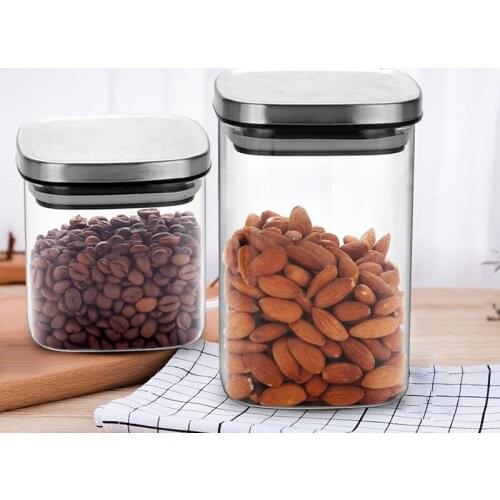 Square Glass Sealed Jars Spices Candy Coffee Transparent Big Containers with Lids 600/1000/1400ML Kitchen Food Storage Bottles