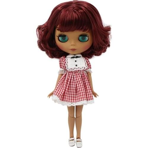 ICY DBS Blyth doll 1/6 bjd Black Matte face Joint body Wine Red hair. No.BL12532