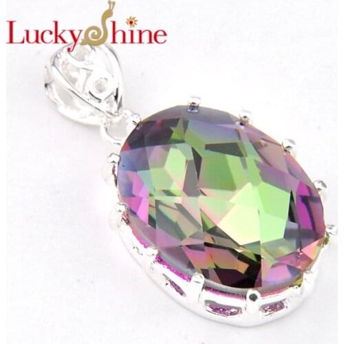 Luckyshine Silver 925 New Oval Women Pendants Fire Rainbow Mystic Crystal Gems Russia USA Wedding Pendants 9 Color