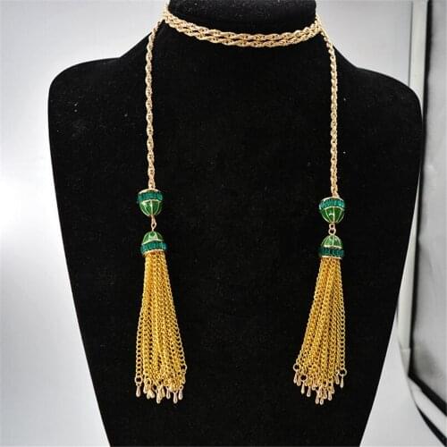 MHS.SUN 1PCS Gold Color Tassel Pendant Baroque Necklace European Fashion Vintage Baroque Long Necklace Jewelry For Women