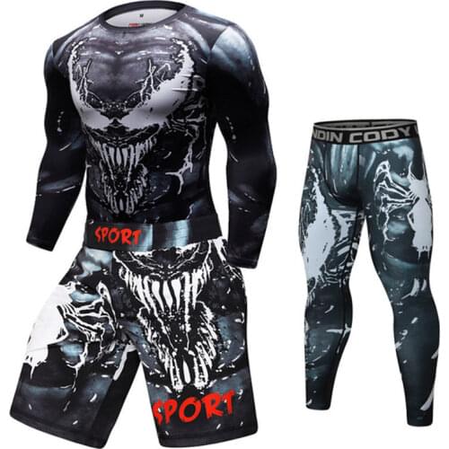 MMA t-shirts+pants jiu jitsu bjj t shirt Long Sleeve Fitness Fighting Fierce Boxing Sweatshirt Boxing jerseys short Suit