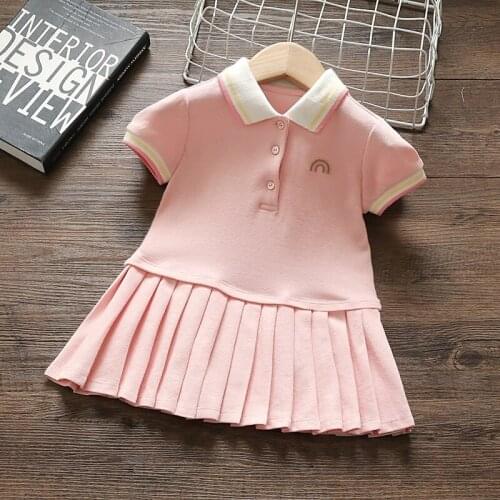 Fashion Pink T Shirt Girls Short Dress Summer Cute Korean Princess Girls Dress Boutique Outfits Robe Enfant Fille Clothes BW50DR