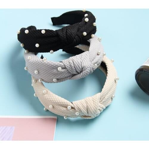 Fashion Women Hair Accessories Polyester Hairbands Solid Pearl Headband Hair Hoop Wash Makeup Knotted Hair Bands Bezel Headdress
