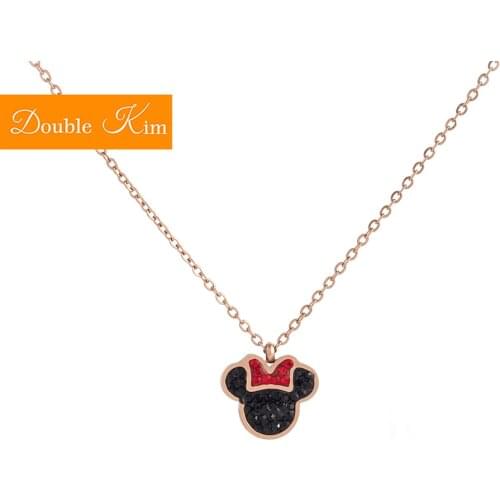 Cutey Mouse Pendant Necklace Titanium Steel Chain Necklace Inlaid Natural Zircon Fashion Trendy Women Jewelry Birthday Gift