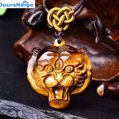 JoursNeige Natural Yellow Tiger Eye Stone Pendant Tiger Head Hand Made Pendants Necklace For Women Men pendants Animal Shape