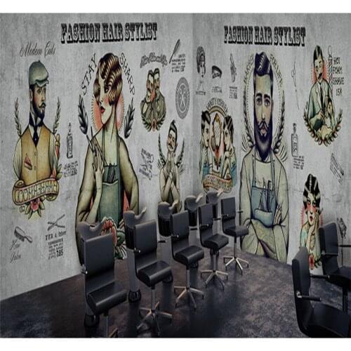 Custom wall mural Nostalgic retro beauty salon shop background wallpaper personality salon fashion sexy figure wallpaper mural