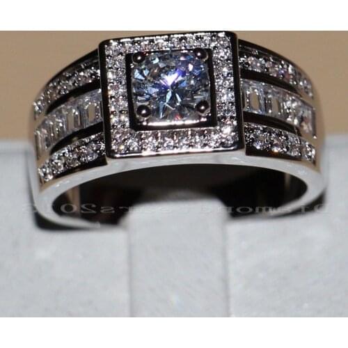 Size 7-13 Free shipping New Arrive Round Vintage Jewelry white gold filled AAA CZ Simulated stones Gem Band Men Rings gift