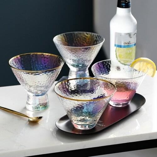 Nordic Light Luxury Colorful Hammer Pattern Dessert Ice Cream Bowl Cold Drink Leben Milkshake Glass Cup Cocktail Martini Goblet