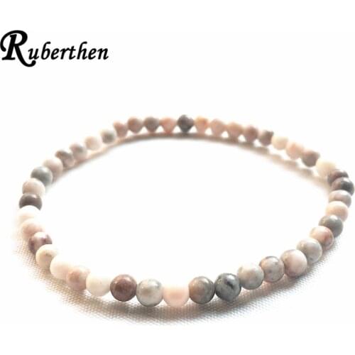 Ruberthen 4 mm Pink Zebra J-asper Bracelet Hot Sale Women`s Yoga Balance Bracelet Mini Gem Stone Yoga Energy Bracelet