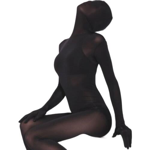 Sexy Cosplay Lycra Bodysuit Fetish Women Costume Catsuit Full Body Suit Zentai Open Crotch Transparent Ice Silk FemalePantyhose