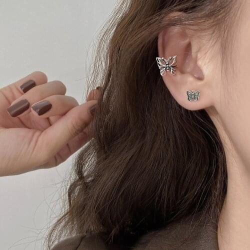 New Trendy Butterfly Clip Drop Korean Stud Earrings For Women No Piercing Simple Luxury Fashion Jewelry Girlfriend Gift BOYULIGE