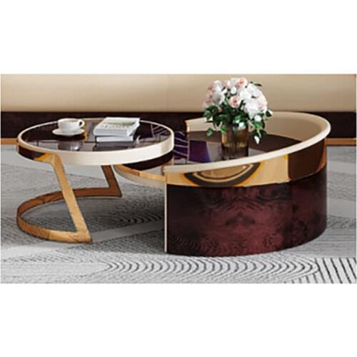 Light luxury post-modern high-gloss piano paint high-end round coffee table combination Hong Kong-style living room model room