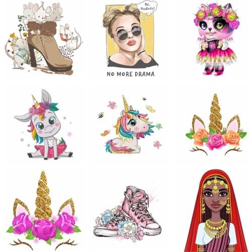 Unicorn Lady Thermo Transfer Sticker On Clothes Lndia Girl Iron On Patches For T-Shirt Jacket DIY Washable Heat Transfer Patch