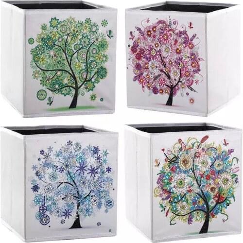TOUOILP round Special shape four season tree storage box full Diamond Painting full Bloemen