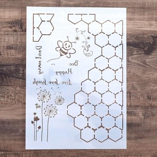 A4 Honeycomb Bee Stencils for Wall Painting DIY Scrapbooking Photo album Paper Card Making Craft Decorative Embossing Template