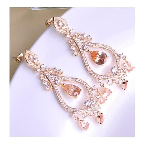 Blucome Luxurious Copper Jewelry Water Drop Rhinestone Long Earrings For Wedding Women Party Bijoux Crystal Pendientes Brincos